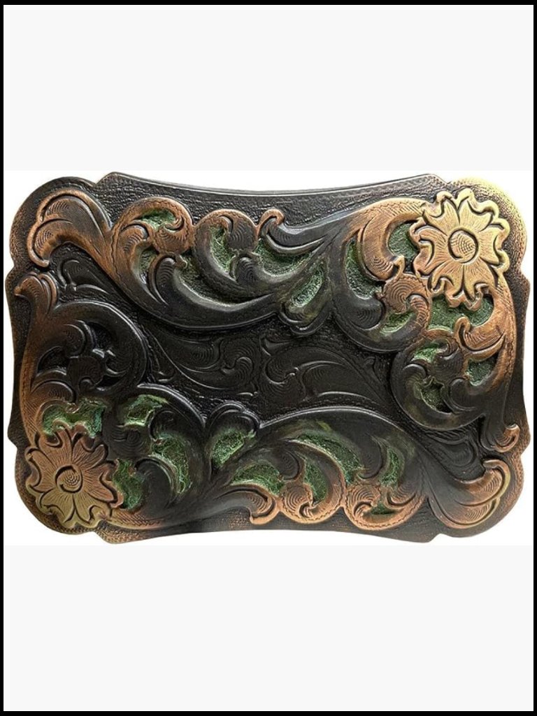 Western Floral Scroll Engraved Belt Buckle Zinc Polished 1-1/2"